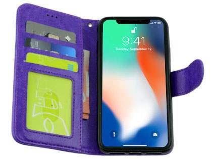 Slim Synthetic Leather Wallet Case with Stand for Apple iPhone Xs/X - Purple