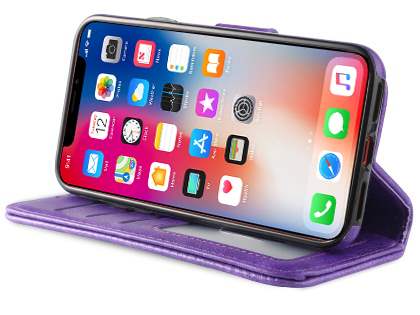 2-in-1 Synthetic Leather Wallet Case for iPhone Xs/X - Purple