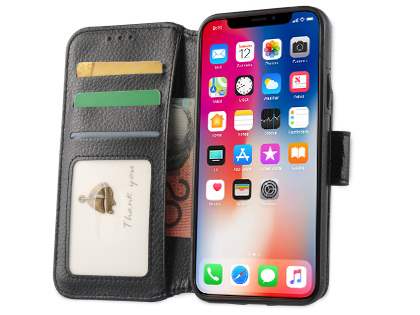 2-in-1 Synthetic Leather Wallet Case for iPhone Xs/X - Black