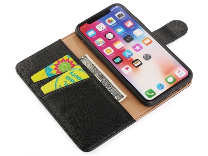 Premium Leather Wallet Case with Stand for Apple iPhone Xs Max - Caramel