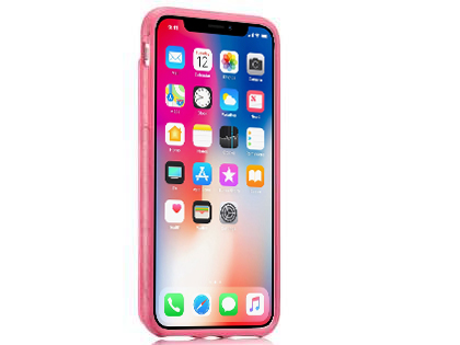 Synthetic Leather Case with Card Holder for iPhone Xs/X - Pink
