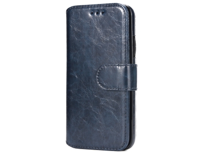 2-in-1 Synthetic Leather Wallet Case for iPhone Xs Max - Midnight Blue