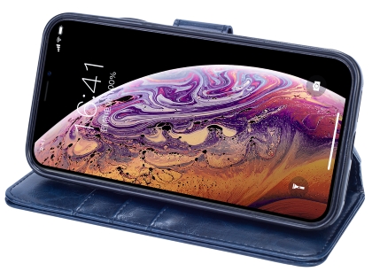 2-in-1 Synthetic Leather Wallet Case for iPhone Xs Max - Midnight Blue