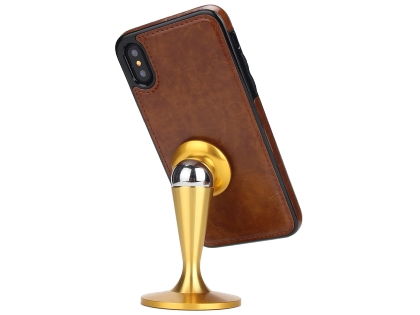 2-in-1 Synthetic Leather Wallet Case for iPhone Xs Max - Brown