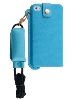 Ultra Slim Synthetic Leather Pouch with Strap for iPhone 4/4S - Sky Blue Leather Slide-in Case